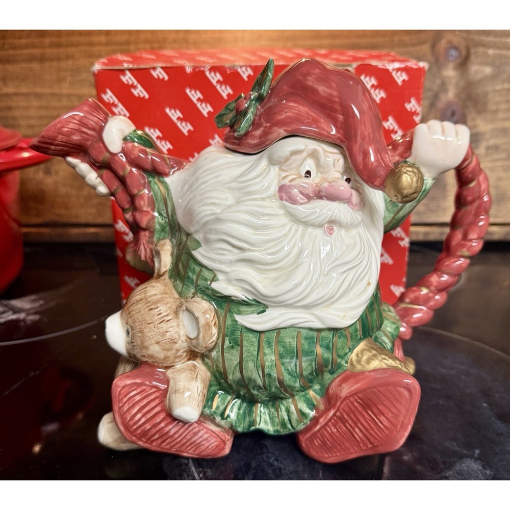 Vtg Fitz and Floyd Ceramic Teapot Santa Claus Christmas Whimsical - Orginal Box
